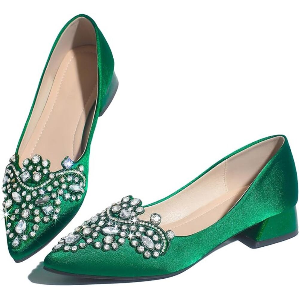 NEW Rhinestone Pearl Pumps Size 9 Pointed Toe Low Block Heel Shoes